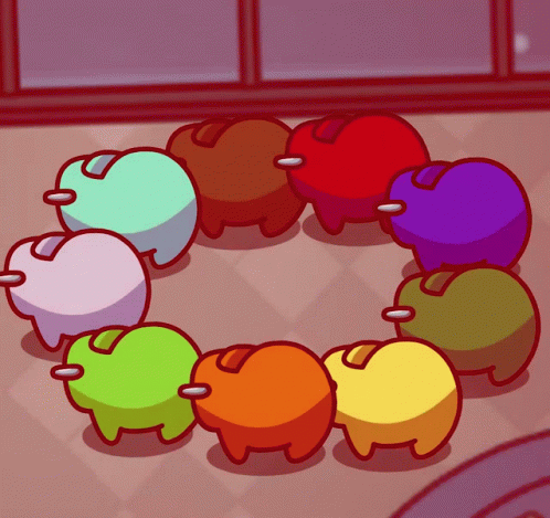 several multi - colored bears sitting on top of each other