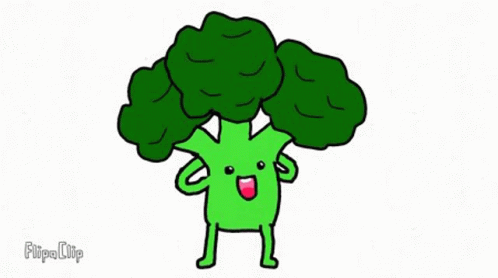 broccoli cartoon character showing two thumbs up and the word hello world on it