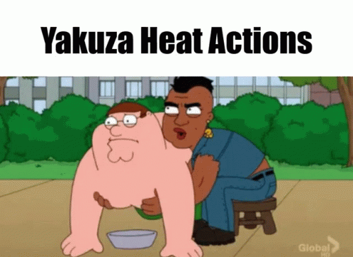 a cartoon shows a guy holding a bowl, and the caption reads yakuza heat actions