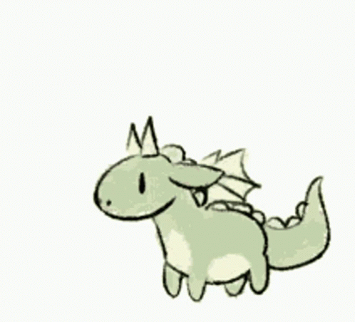 the drawing of a small dragon is green and has white spikes