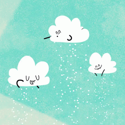 a drawing of three little white clouds with faces and mouths