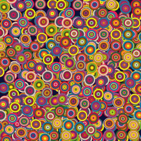 colorful circles in blues, orange and purple