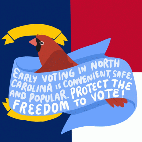 a cartoon bird with text that reads early voting in north carolina is convenient and popular protect the federal vote
