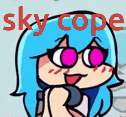 a person with a cat costume on in front of the sky cope logo