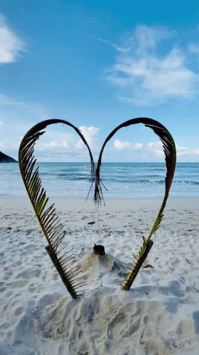 a po of two heart - shaped hair pins and sand on the beach