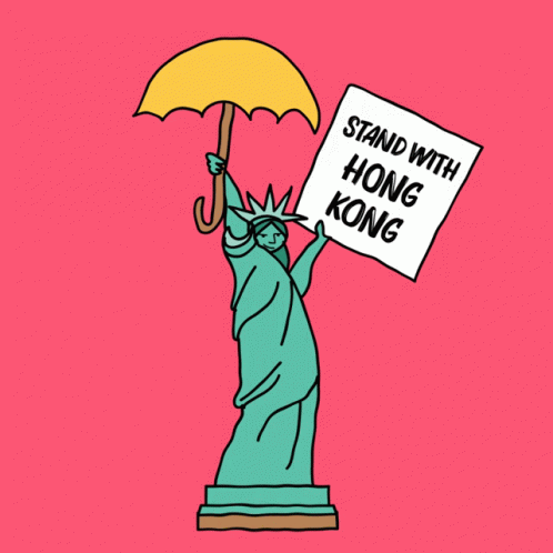 a cartoon picture of the statue of liberty holding a sign