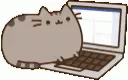 a drawing of a cat is sitting in front of a laptop