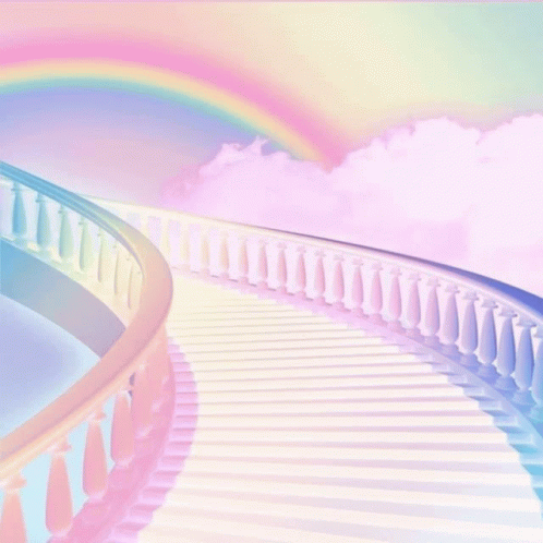 a bridge is shown with a rainbow in the background