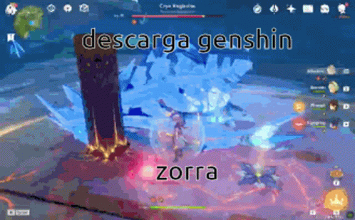 a po of an animated screen with the caption descargas gneshin and zora