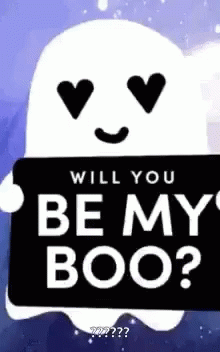 a panda bear holding a sign that says will you be my boo?
