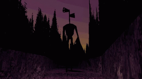 a night scene with a black and purple image of a strange looking tower with a flag on it