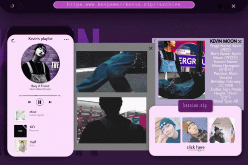 a pink web page with an image of a man in black