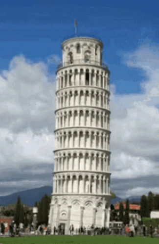 the leaning tower has many people standing in it