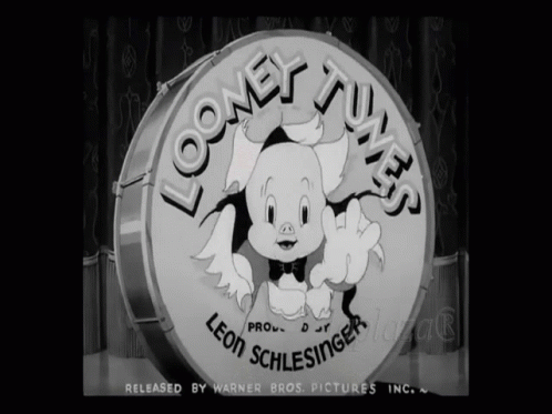 looney tune's logo with a pork head holding up the letters