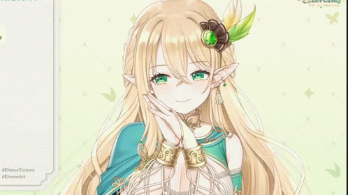 an anime avatar features long blue hair and green eyes