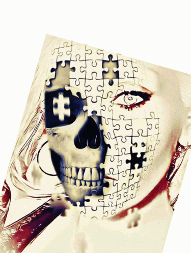 a picture of a skeleton in a face puzzle with missing jigs