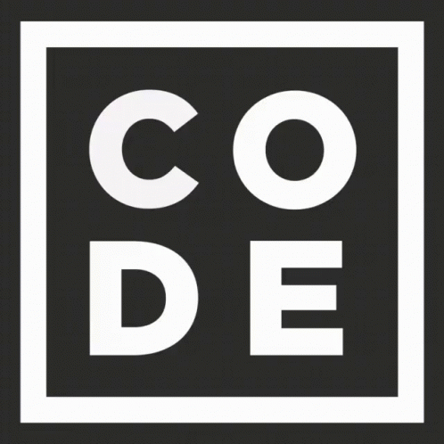 the word code inside white square shape against a black background