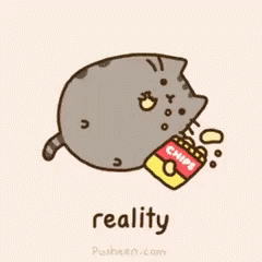 a cat taking off his teeth with the word reality on it