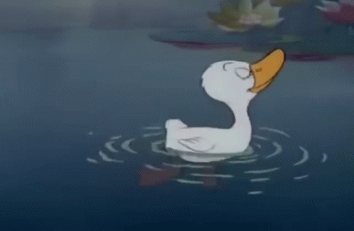 a cartoon of a white duck floating in water