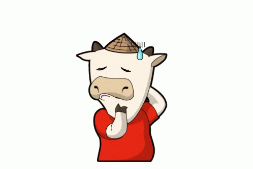a cartoon cow with a hat standing up
