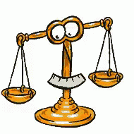 a cartoon judge holding two scale scales of justice