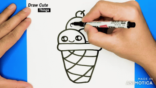 two hands draw a picture of a ice cream cone