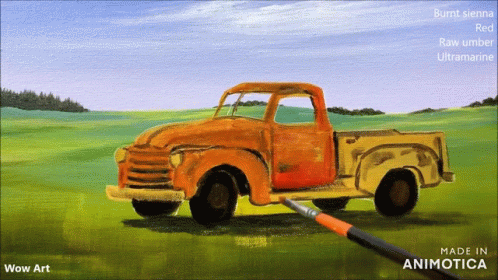 a drawing of an older pickup truck painted in blue