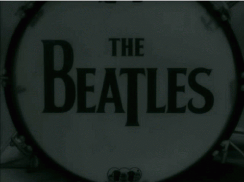 close up of the beatles drum in black and white