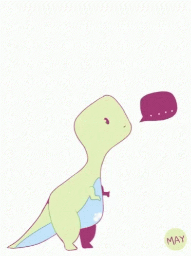 a blue and purple dinosaur talking to another dinosaur