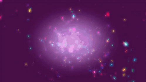 a purple, dark background with multicolored lights and spots