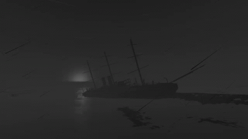 a boat sitting on the water in a dark ocean