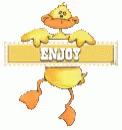 the word enjoy written in blue, with an image of a fish holding a sign