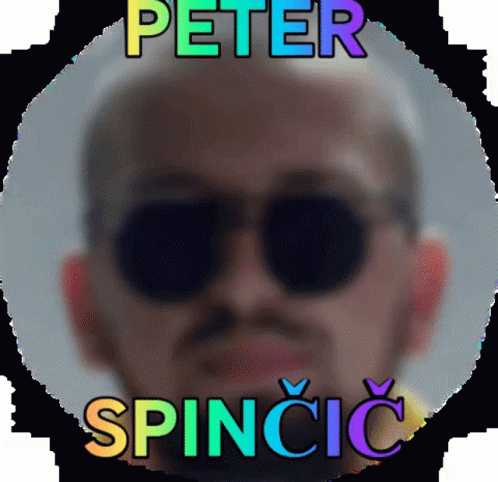 a man with sunglasses and the word spinci