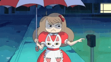 an animated image of a woman holding an umbrella