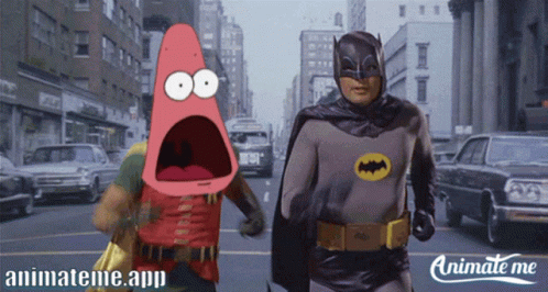 a batman and an antman are walking down the street