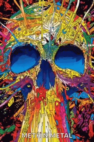 a colorful painting of a skull and its in