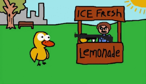a cartoon character is selling lemonade for someone
