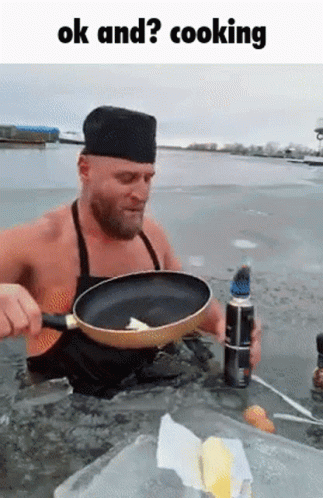a man has one frying pan with the other cooking