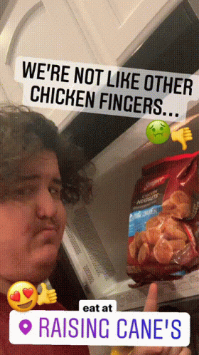 a person looking at a bag of frozen chicken fingerlings