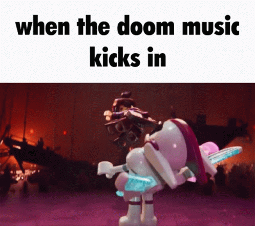 a cartoon character is shown with the caption when the door music kicks in
