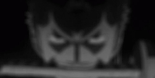 there is a black and white po of the evil looking face