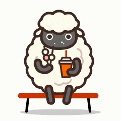 sheep holding a drink sitting on top of a bench