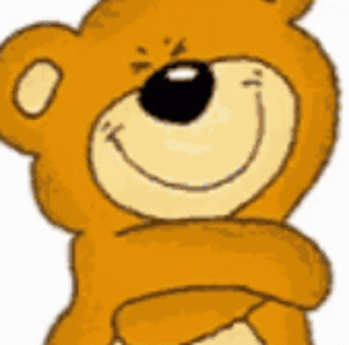a cartoon teddy bear with his arms crossed