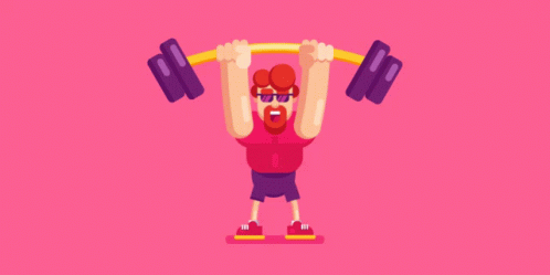 a pixel art image of a man working on his chest with two dumbbells
