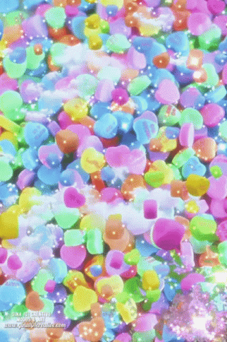 several hearts are scattered on a pastel background