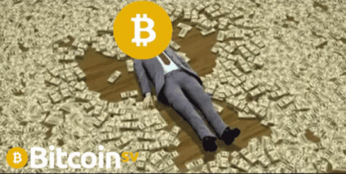 a person is laying down and holding a bitcoin symbol