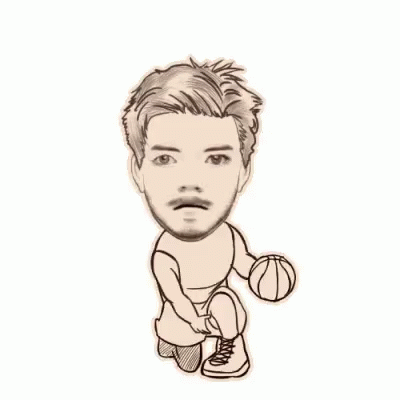 the drawing shows a man with a basketball