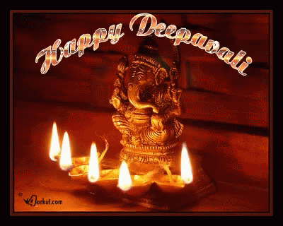 a greeting card for deepavali featuring lit candles in a blue background