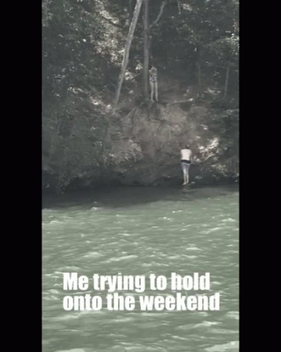 a man that is hanging from a tree in the water