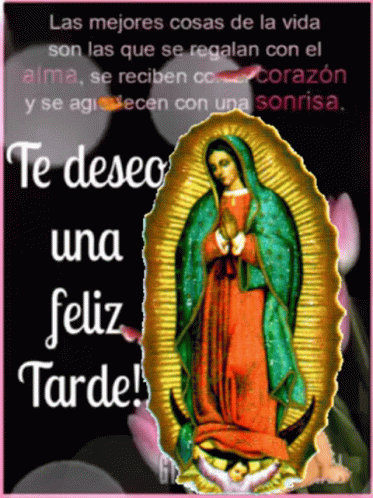 an image of the virgin mary on a blue frame with spanish words in spanish